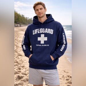Lifeguard Topsail Island NC Navy Hoodie Sweatshirt Men’s Size Large Oversized